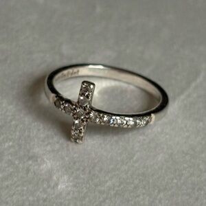 925 Sterling Silver Stella & Dot Faux Diamond CZ Pave Cross Ring Size 5.75
